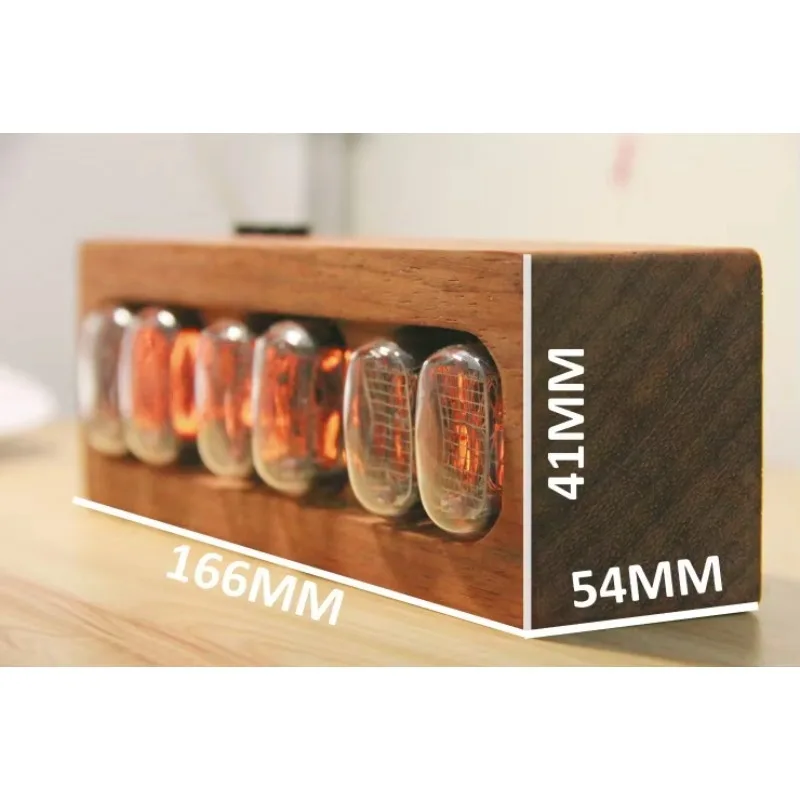 IN12 Glow Tube Clock | Retro Rosewood Shell, Red, Creative Desktop Decoration & DIY Bookshelf Ornament