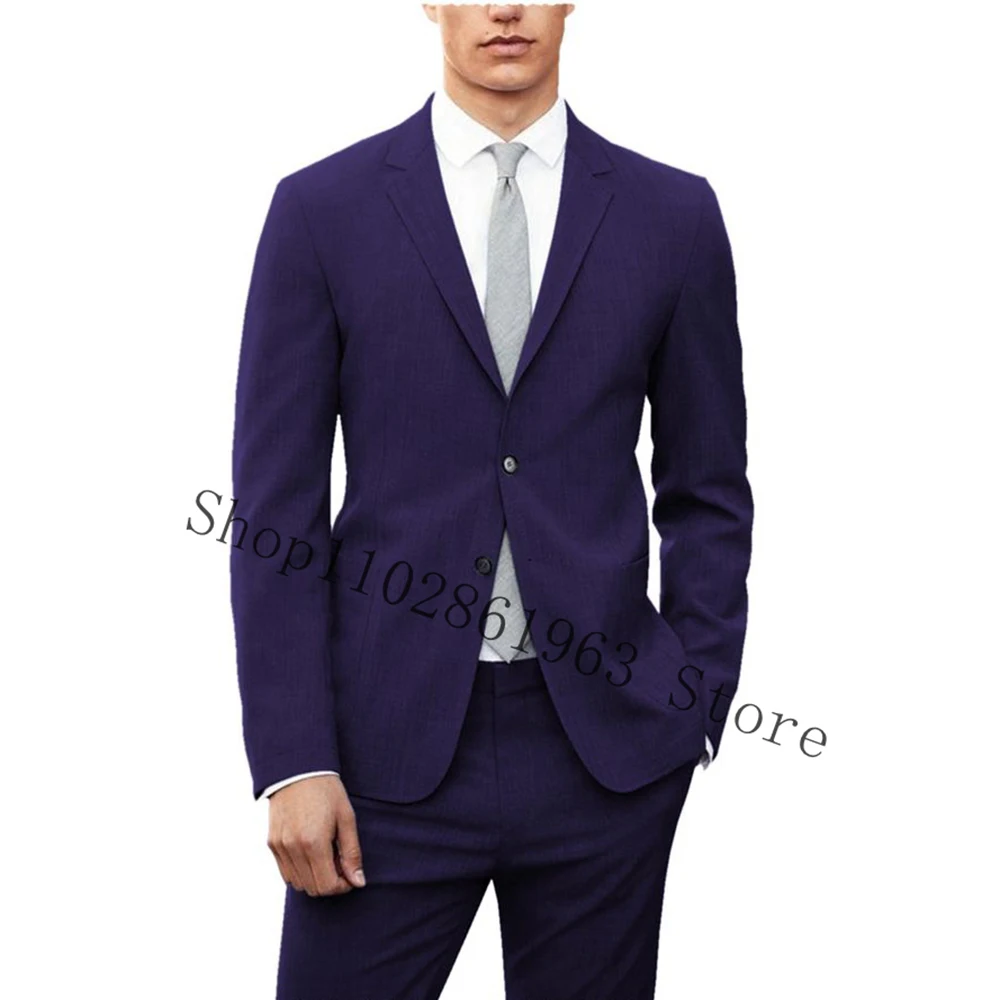 

Navy Blue Linen Men Suits Notched Lapel Two Buttons 2 Pieces Male Suits Groomsmen Wedding Tuxedos Blazer Pants Trajes De Hombre