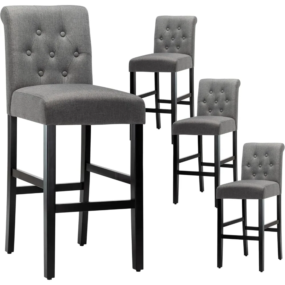 

30'' Bar Stools Set of 4 Bar Height Chairs with Button Tufted Back for Kitchen Island