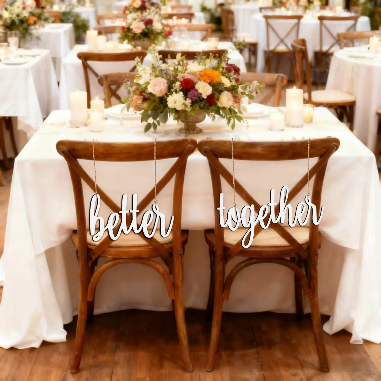 لافتات كرسي أفضل معًا - مجموعة زفاف خشبية بيضاء، لافتات كرسي مكونة من قطعتين للاستقبال، ديكور زفاف ريفي