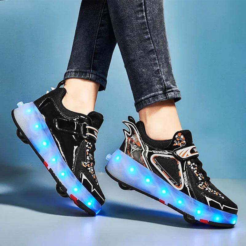 Roller Skate Shoes Kids 4 Wheels Sports Sneakers Children Girls Fashion Casual Gift  Boys LED Light Games Toys Boots