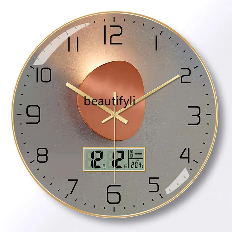 

Stylish silent wall clock perpetual calendar, simple quartz electronic clock Nordic clock calendar temperature