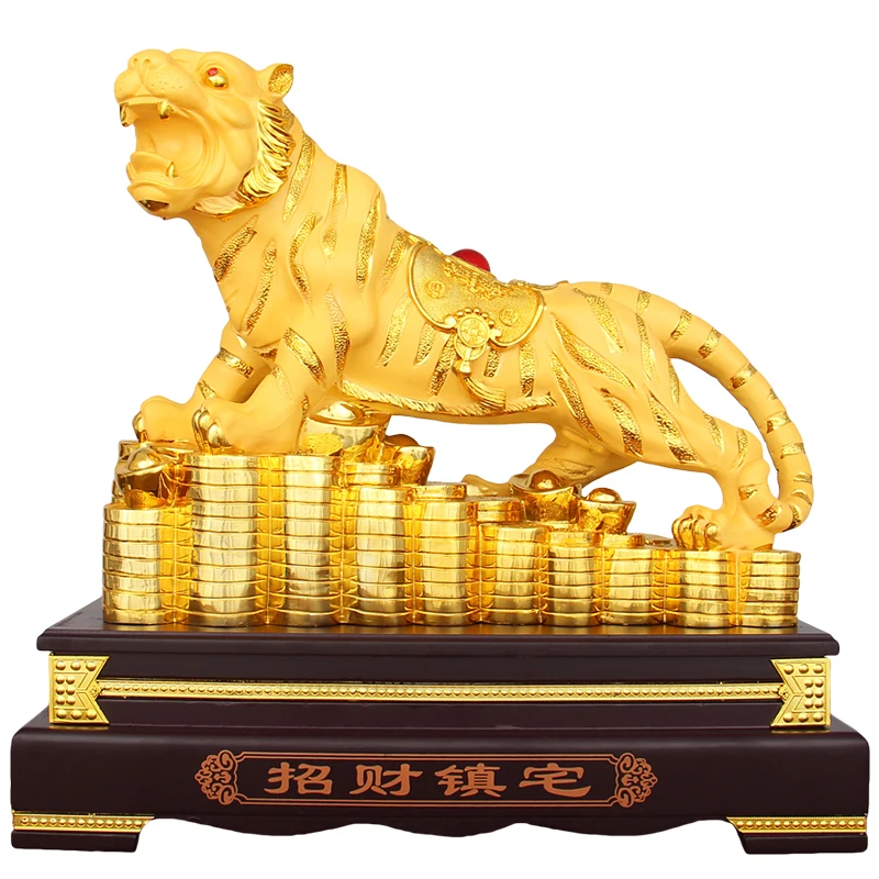 Chinese Style Golden Lucky Fortune Tiger Zodiac Statue Ornaments Resin Sculpture Crafts Home Decoration Accessories Wedding Gift