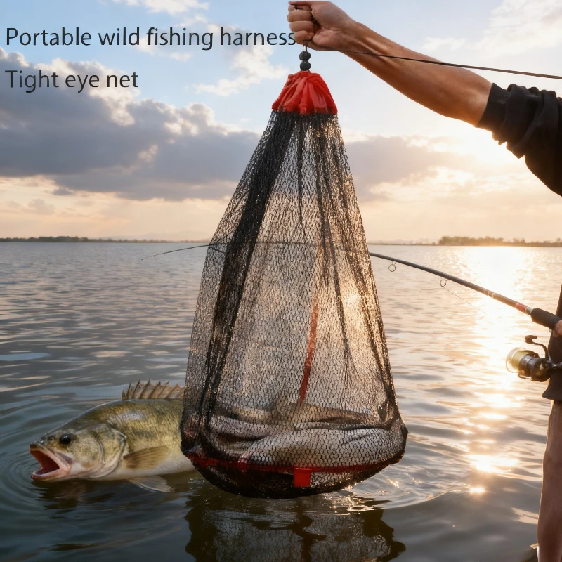 شبكة أرضية صيد السمك المحمولة وحقيبة تجميع صيد الأسماك الشبكية المشفرة مع حقيبة حمل سهلة لجمع الأسماك برباط