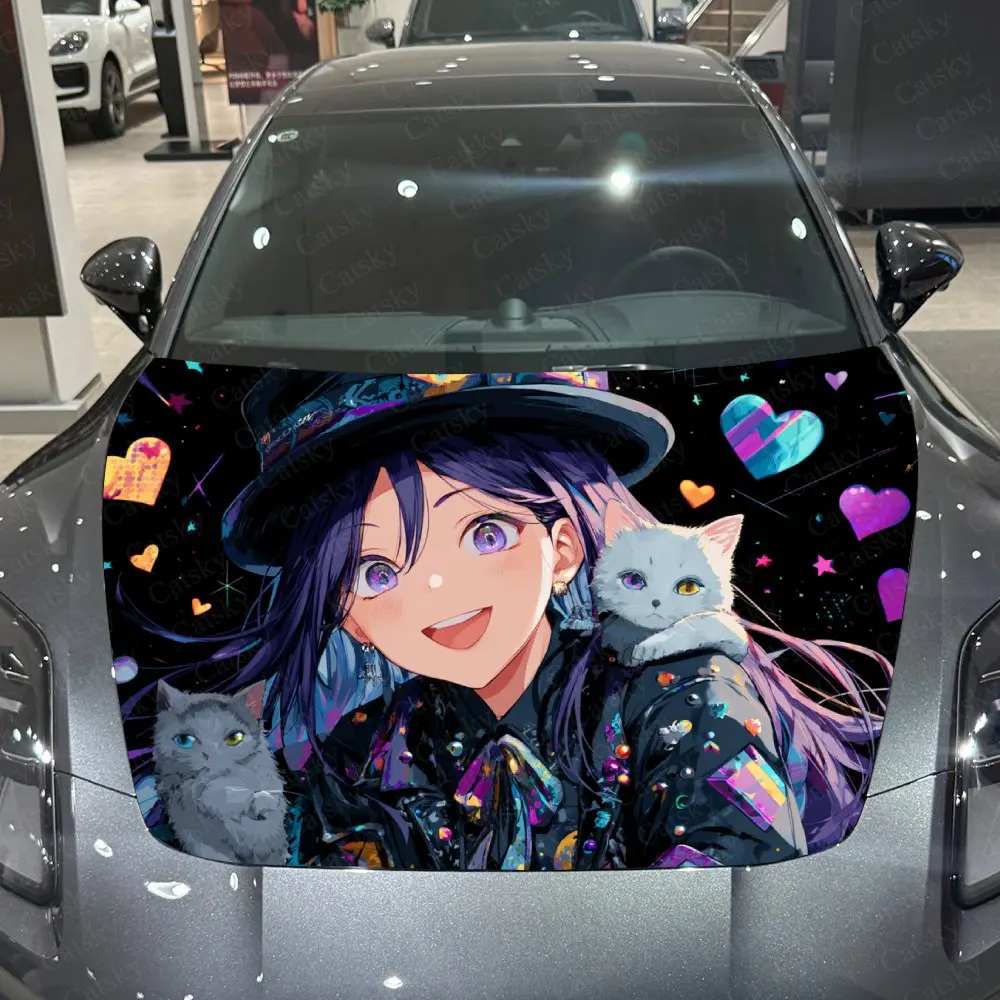 

Vibrant Tone Anime Girl Cat Car Hood Wrap Color Vinyl Sticker Truck Graphic Bonnet Auto Accessories Decor Protect Decal Gift