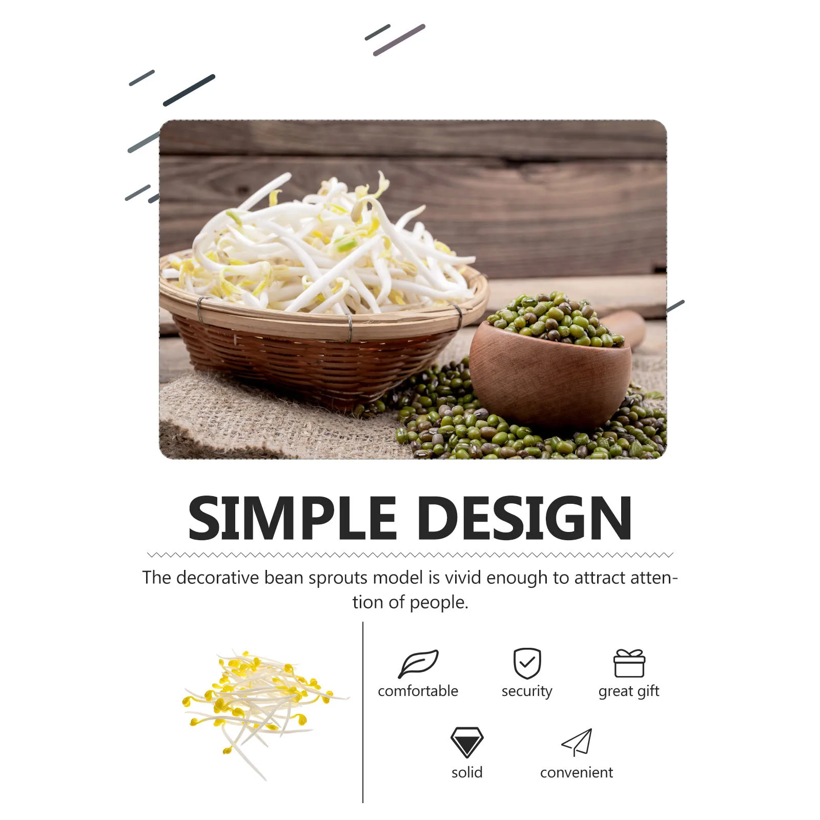 

50Pcs Stress Relief Bean Sprouts Artificial Vegetable Decor Photoing Food Prop Displaying Lifelike Decorative Sprout