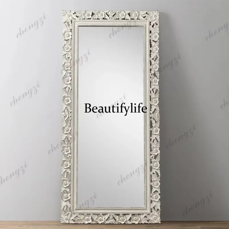 HR Full-length mirror household neoclassical carved floor mirror medieval cloakroom full-length mirror