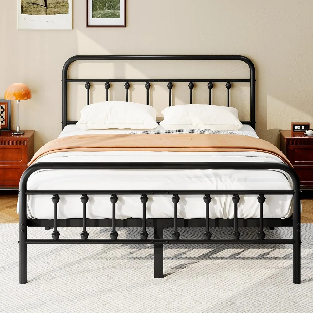 

King Size Metal Platform Bed Frame/Victorian Style Headboard and Footboard/Steel Slat Support/Easy Assembly/No Box Spring Needed