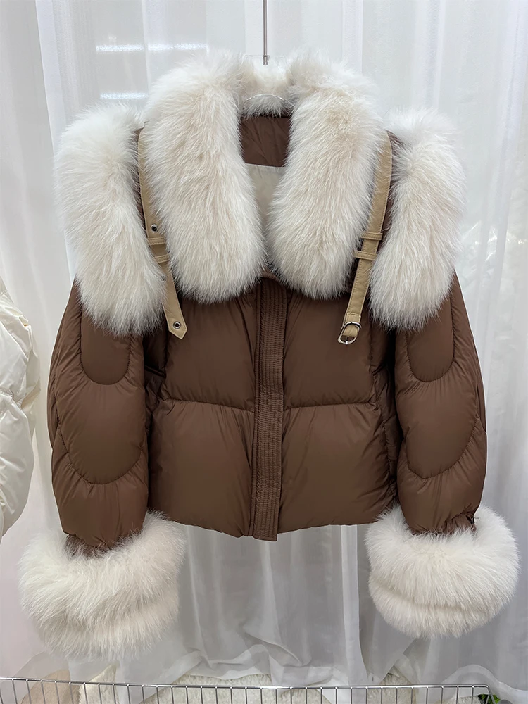 2023 Winter Natural Fox Fur Collar Coats Women Goose Down Jacket Style Luxury Female Coats Puffer Jackets