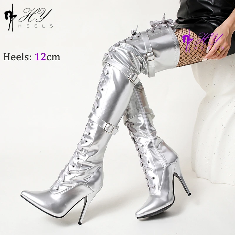 New Sexy Stiletto High Heels Over The Knee Long Boots Women Thigh High Boots Night-Club Dancing Fetish Shoes Lady Big Size 45 46