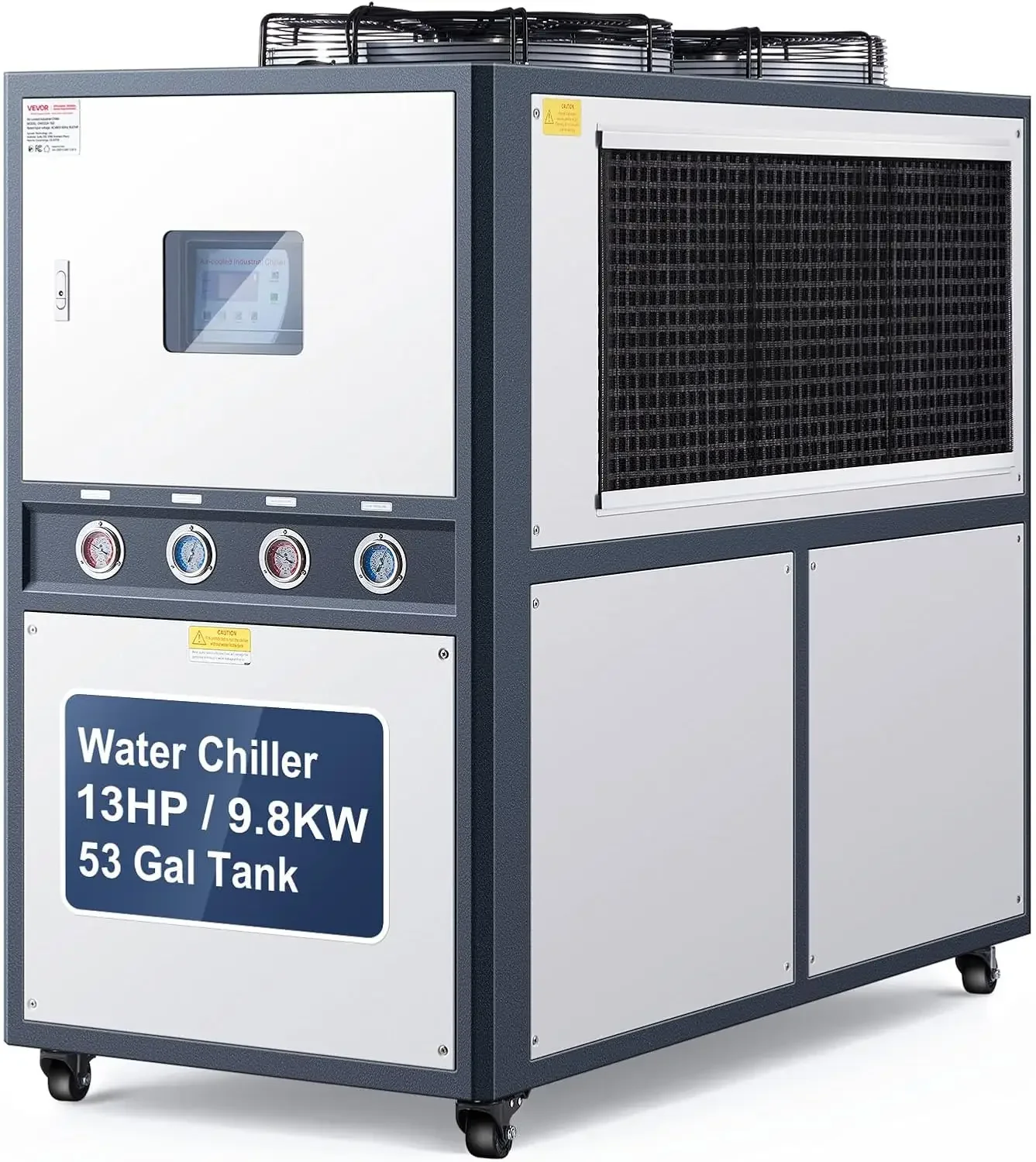 Air-Cooled Water Chiller, 16.67 HP, Industrial Water Chiller with 45,360 Kcal/h Cooling Capacity, Dual Compressor, 53 Gal Large