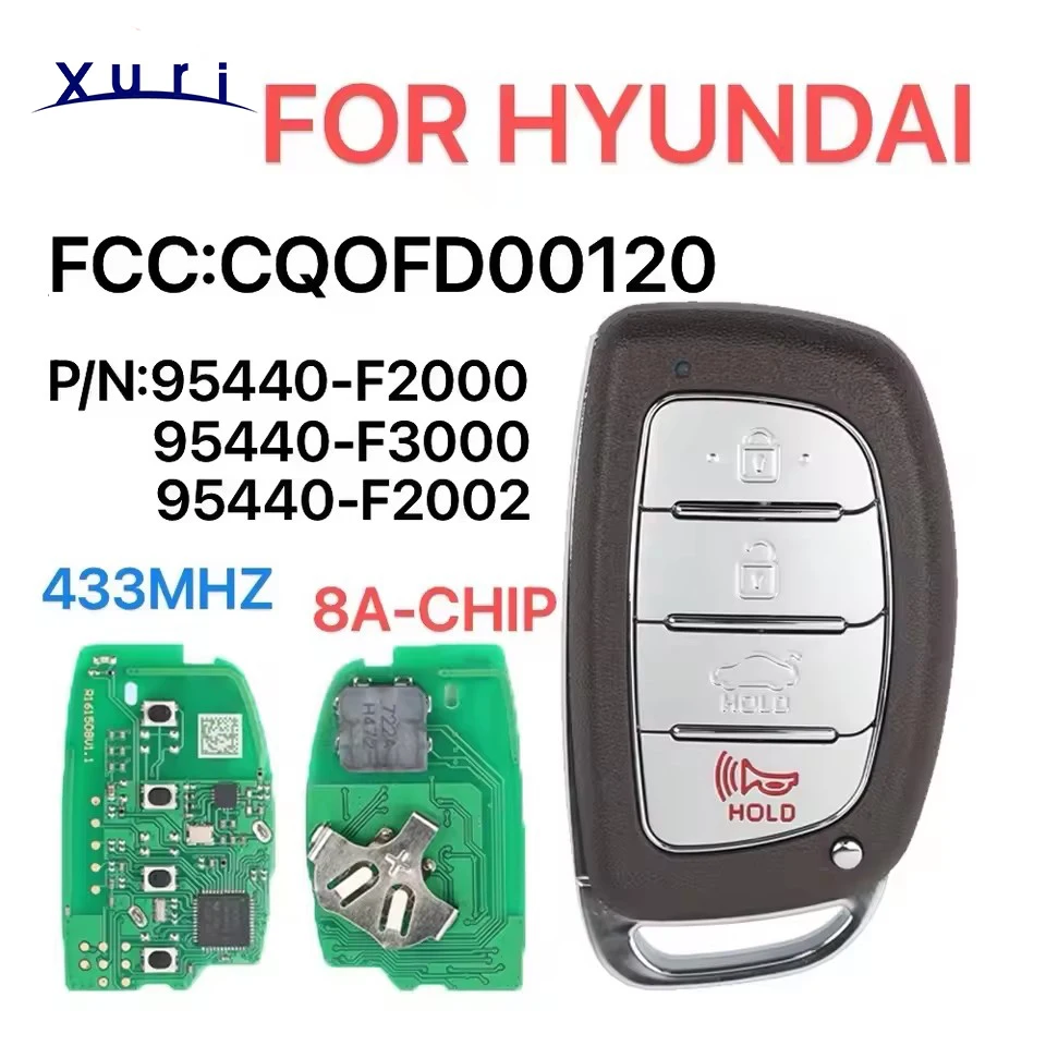 

Xuri FCC:CQOFD00120 433MHZ ID:8A-CHIP для Hyundai Elantra 2016-2019 95440-F2000/F3000, 2019-2020 95440-F2002