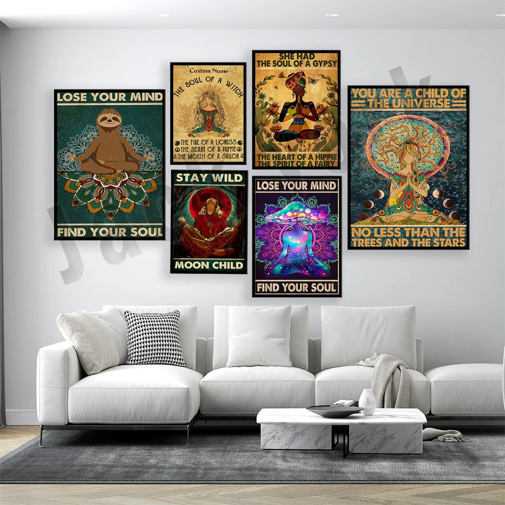 

Lose your mind to find your soul poster, mushroom yoga poster, yoga knowledge, chakra guide, seven chakras knowledge, peace sign