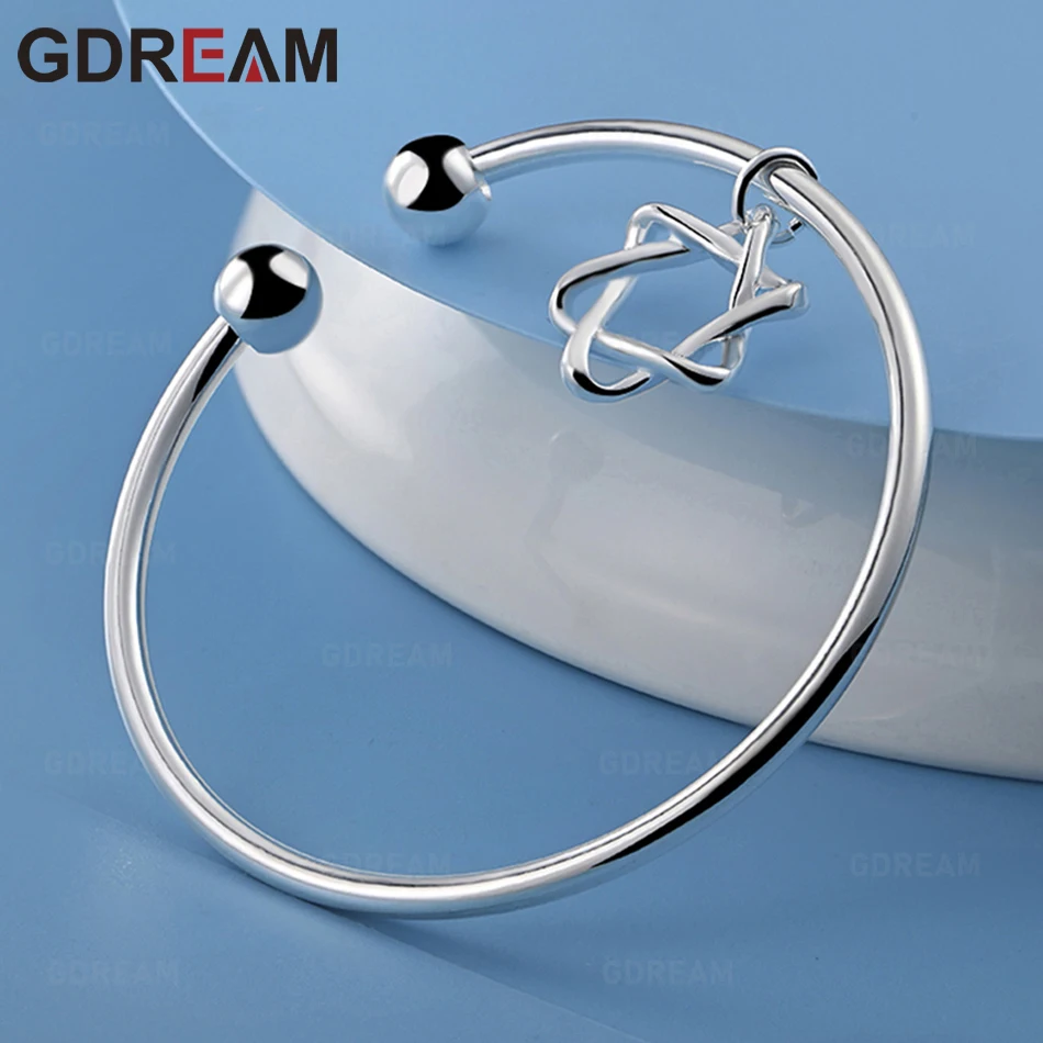 

GDREAM 925 Sterling Silver Six-Pointed Star Pendant Open Bracelet, Exquisite And Cute Wedding Party Jewelry For Women