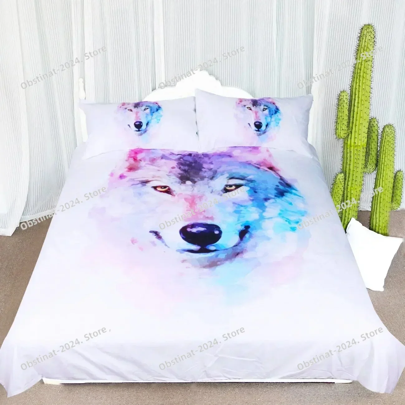 Boys Wolf Duvet Cover Set Queen Size, Boho Wolf Wildlife Animal Bedding Set Men Galaxy Dream Catcher Moon Quilt Cover