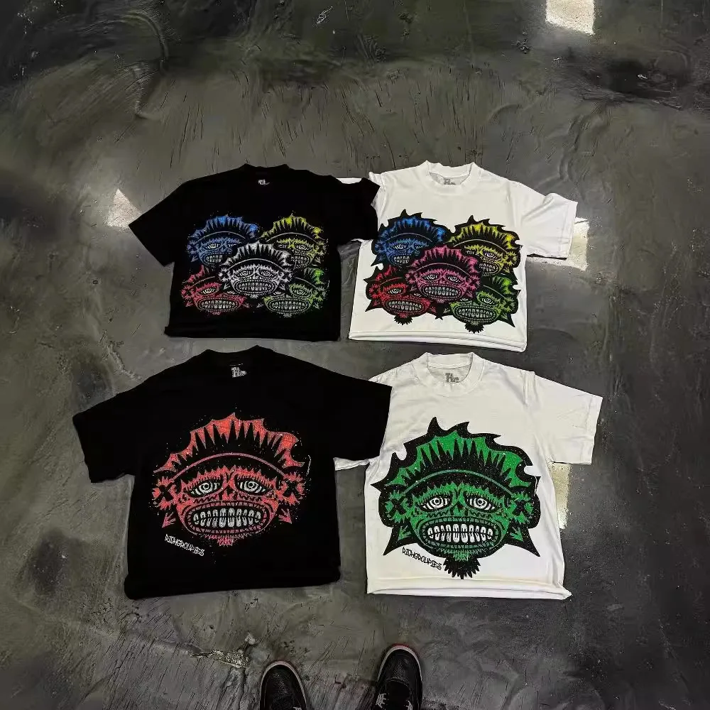 

Summer High Quality Y2K Retro Fashion Gothic Oversized Printed Short-sleeved Men's T-shirt Casual Harajuku Streetwear Top