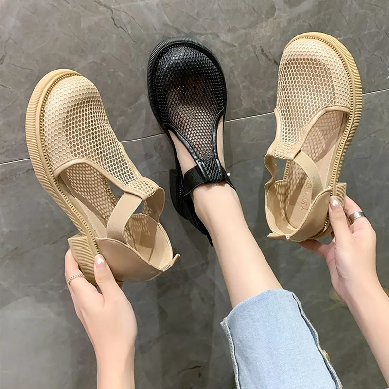 2024 Summer Sale Of Women\'s Shoes Luxury Sandals Breathable Med Suit Female Beige New Fashion Lace Outside Comfort Laces Medium