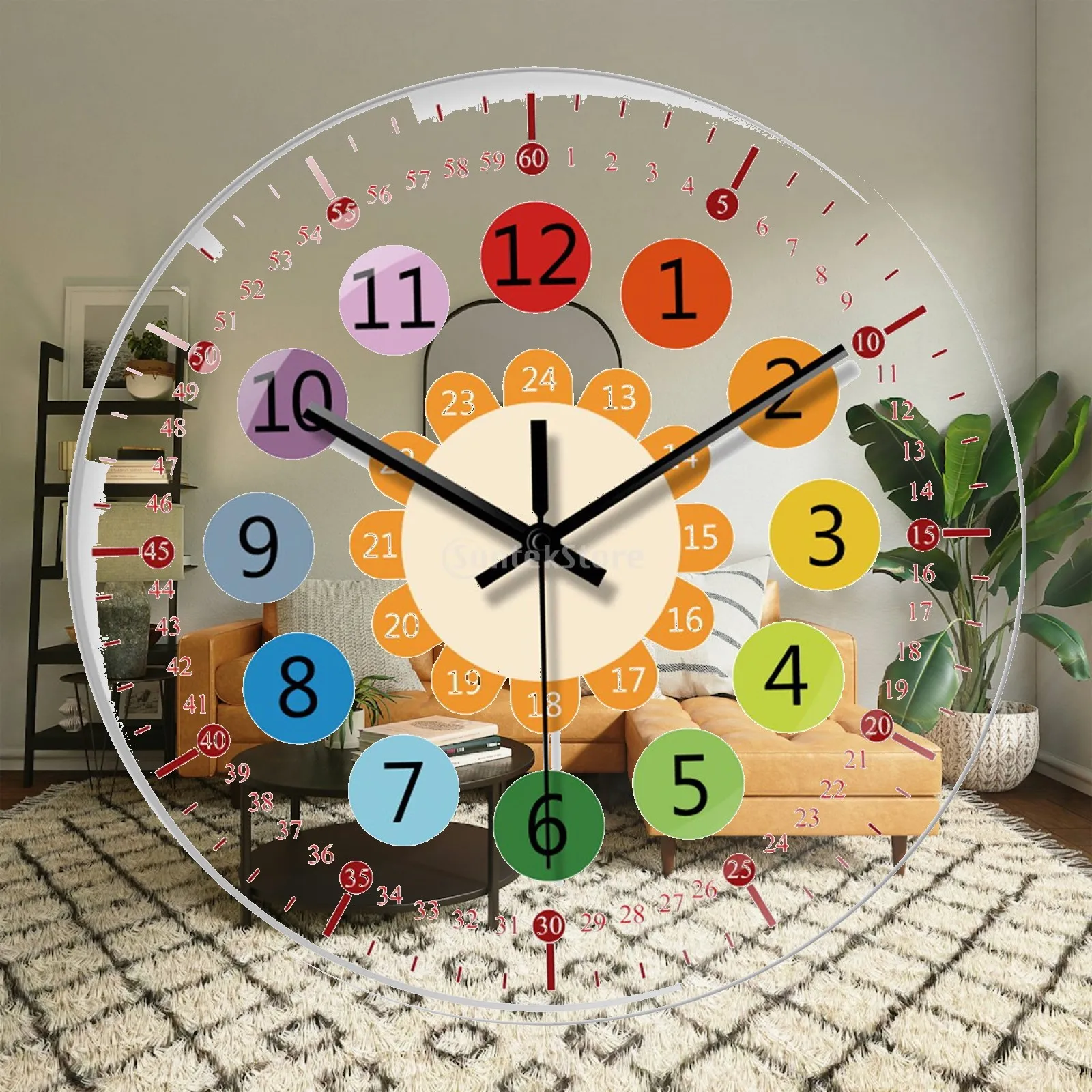 Modern Wall Clock Teaching Clock,8 inch Non Ticking Collection Decorative Clocks