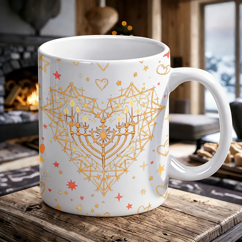 

Star Heart Candlestick Ceramic Mug, coffee cup, milk cup, office tea cup, drinking cup, fade-resistant, gift for friends