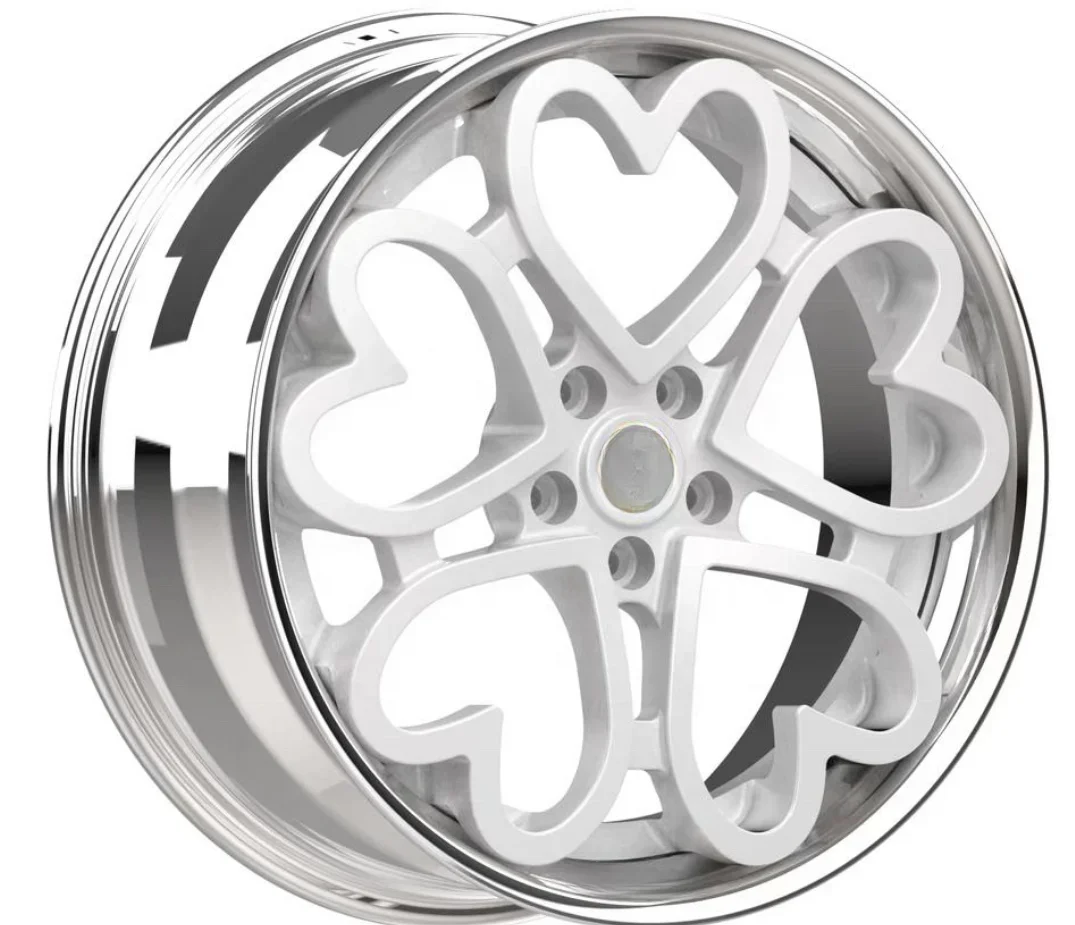 

2pc forged wheels 18 19 20inch polishing lip white rims with hearts for racing cars