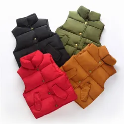 New Autumn Winter Boys Girls Cotton Vest Solid Thicken Warm Stand Collar Waistcoat For 2-6 Years Kids Down Vests Infant Jacket