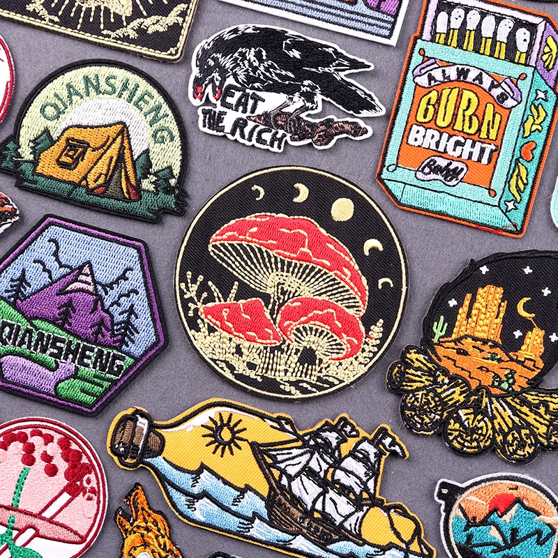 Wilderness Outdoor Sewing Embroidery Patch Iron On Patches For Clothing Adventure Camping Embroidered Patches On Clothes Badges