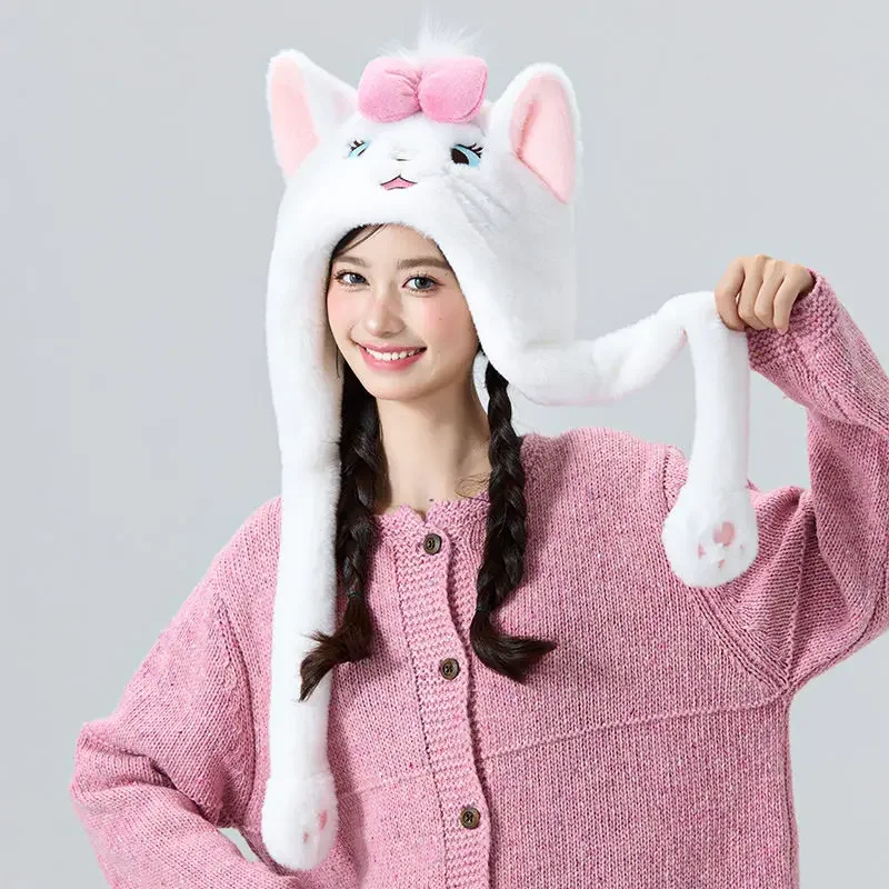 Disney Cartoon Marie Cat Cute and Sweet Girls Autumn and Winter Comfortable, Soft Skin Friendly Warm Plush Anti-Cold Ear Hat