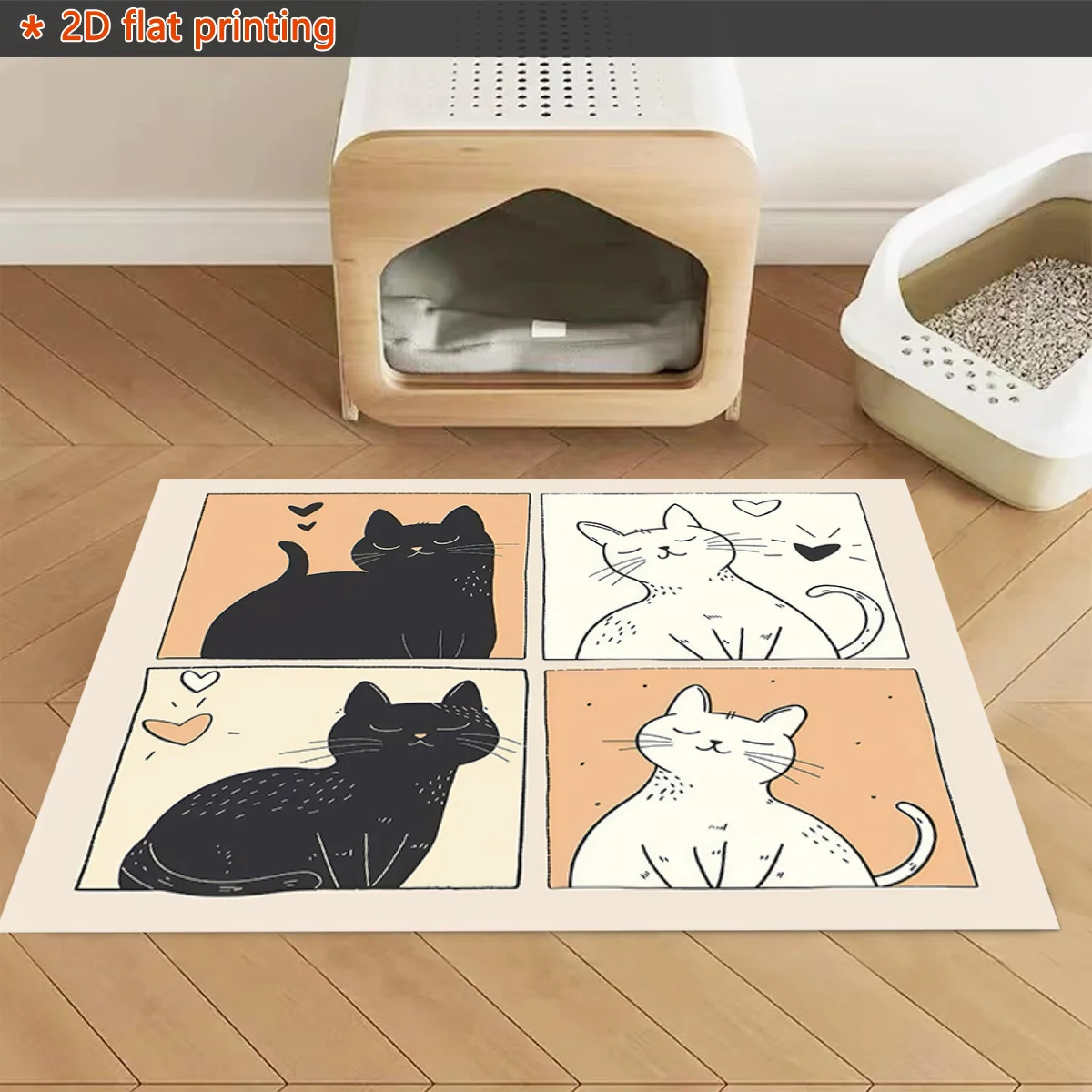 

1pc 2D Flat Pet Feeding Mat - Cute Black and White Cat Illustration Print, Pet Feeding Mat, Cat and Dog Food and Water Bowl Mat
