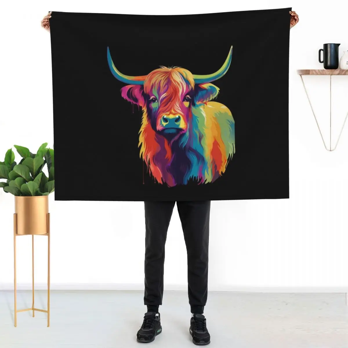 

Colorful Pop Art Highland Cow Throw Blanket Travel Size Cozy Blanket for Plane Train