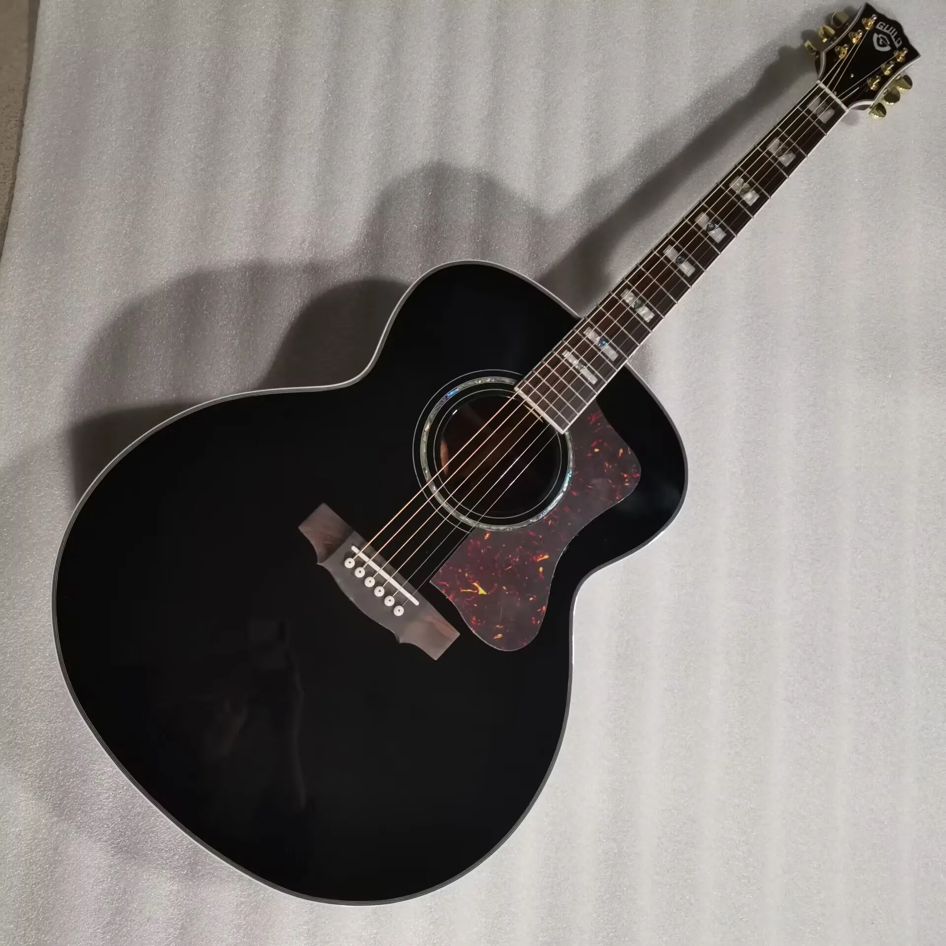 

black acoustic electric 43 inches professional jumbo Custom Shop F50 guild super jumbo guitar with soundhole pickups