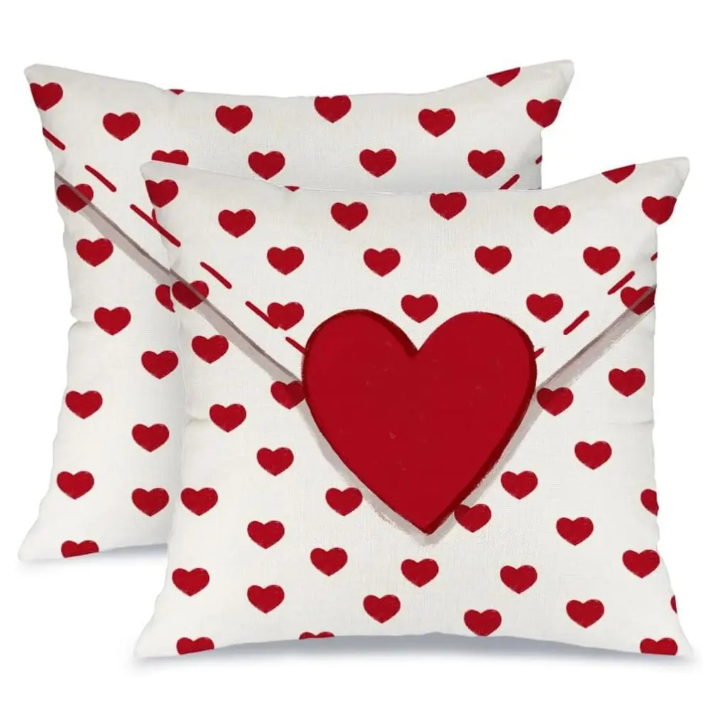 Fashion Red Heart Envelope Throw Pillow Cover Polyester Soft Cushion Covers Wedding Cushion Case Decoration for Sofa Couch