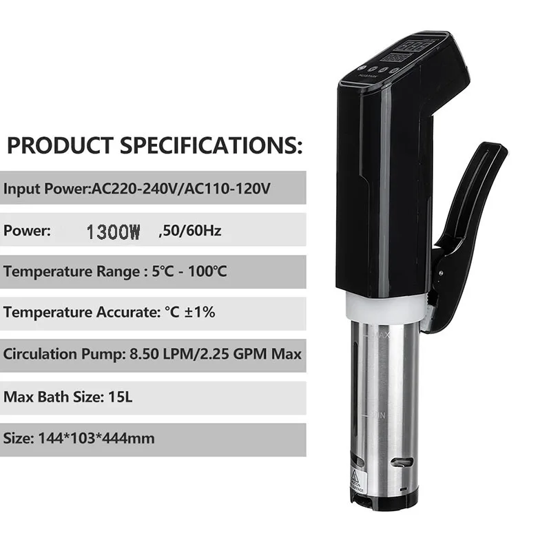 جهاز طهي دقيق بشاشة إل سي دي رقمية بشاشة عرض رقمية 1300 وات جهاز طهي دقيق لغمر جهاز دائري