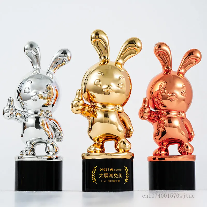 

Electroplated Resin Crystal Trophy, Creative Rabbit Decor, Commemorative, Free Engraved, Gold, Silver, Copper, High Grade