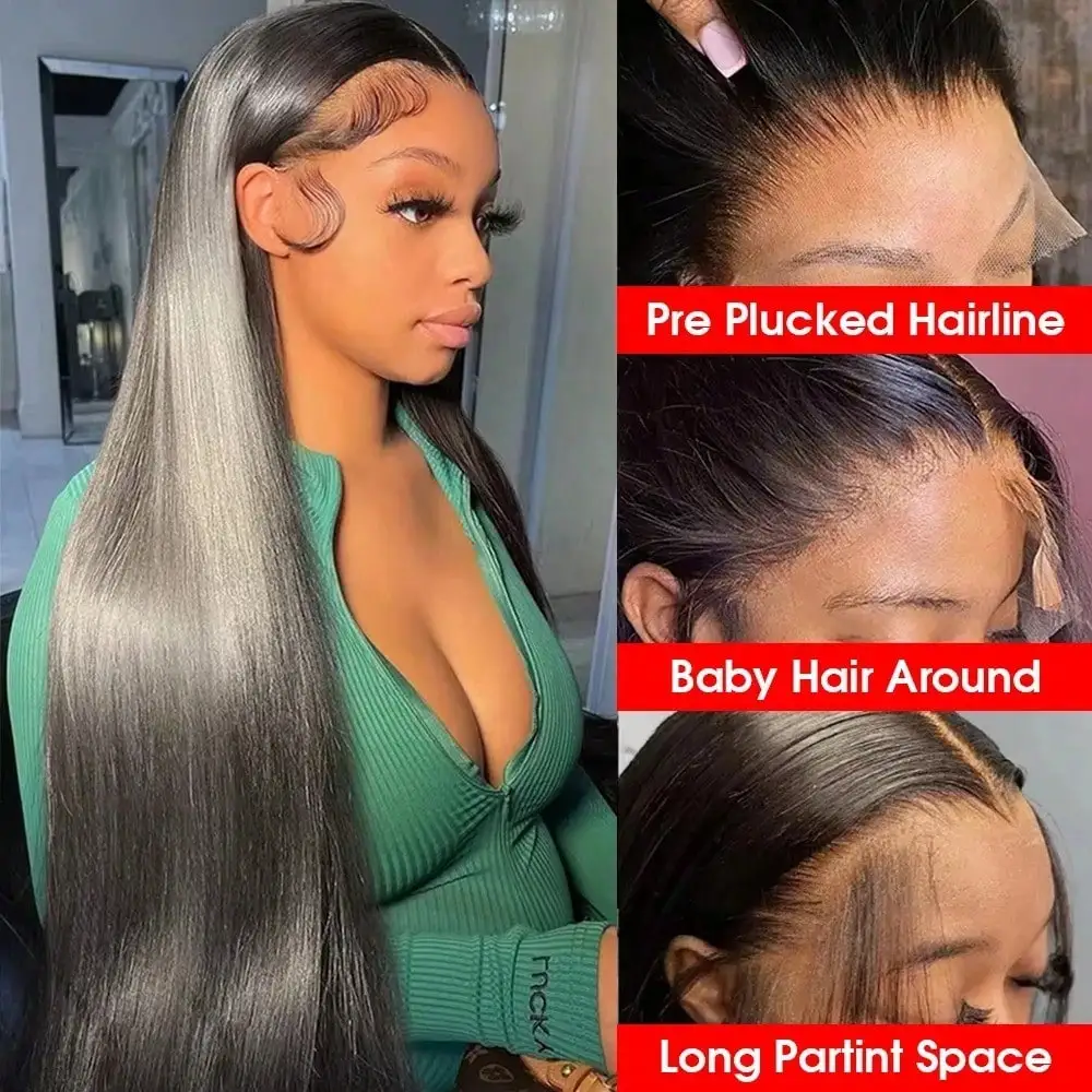 Pre Cut No Glue Ready to Wear 40 Inch 13x4 HD Lace Frontal Bone Straight Glueless Wig  Human Hair for Women image 5