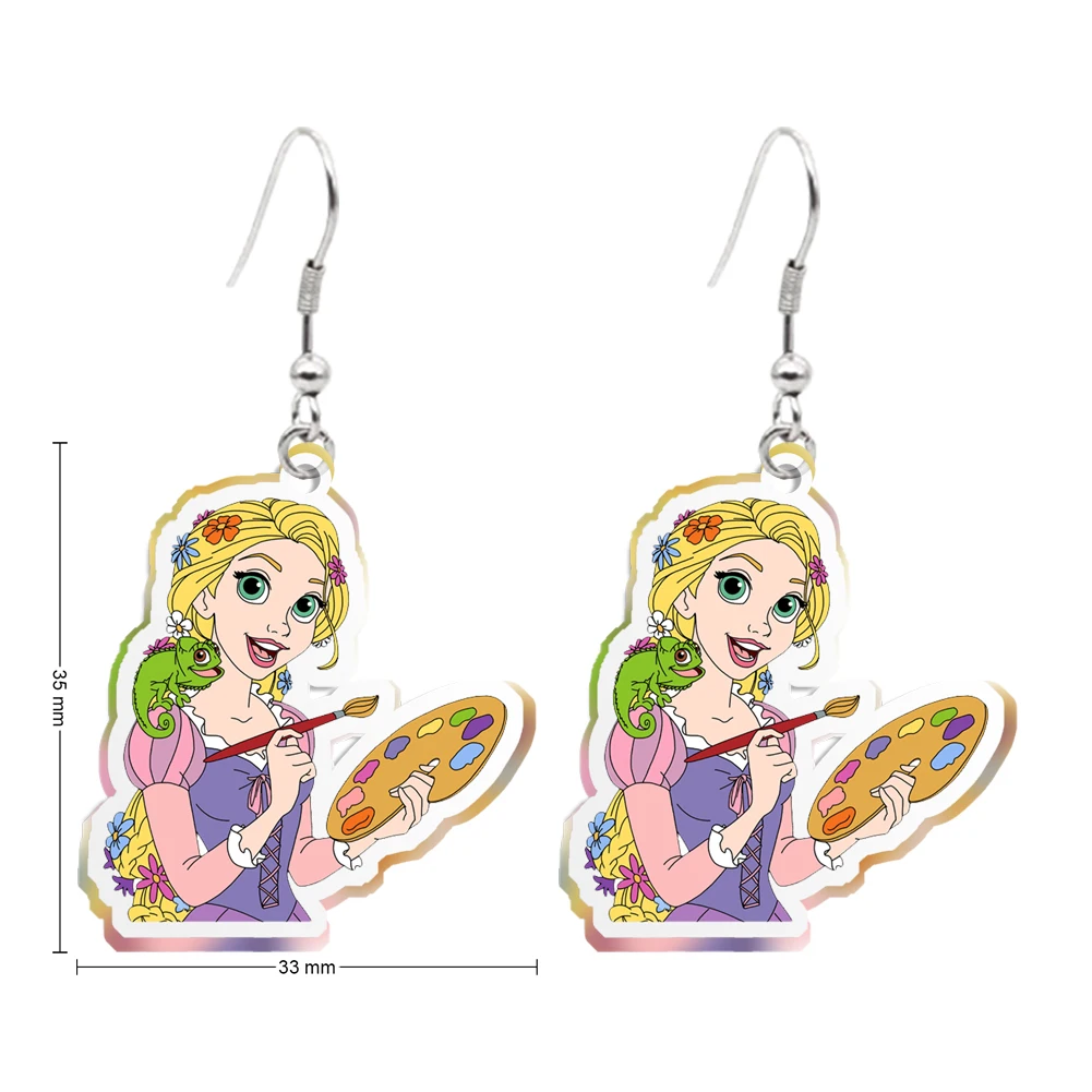 Disney Rapunzel Princess Transparent Resin Earring Hook for Women Girls Jewelry Cute Design Earrings Accessories Party Gift