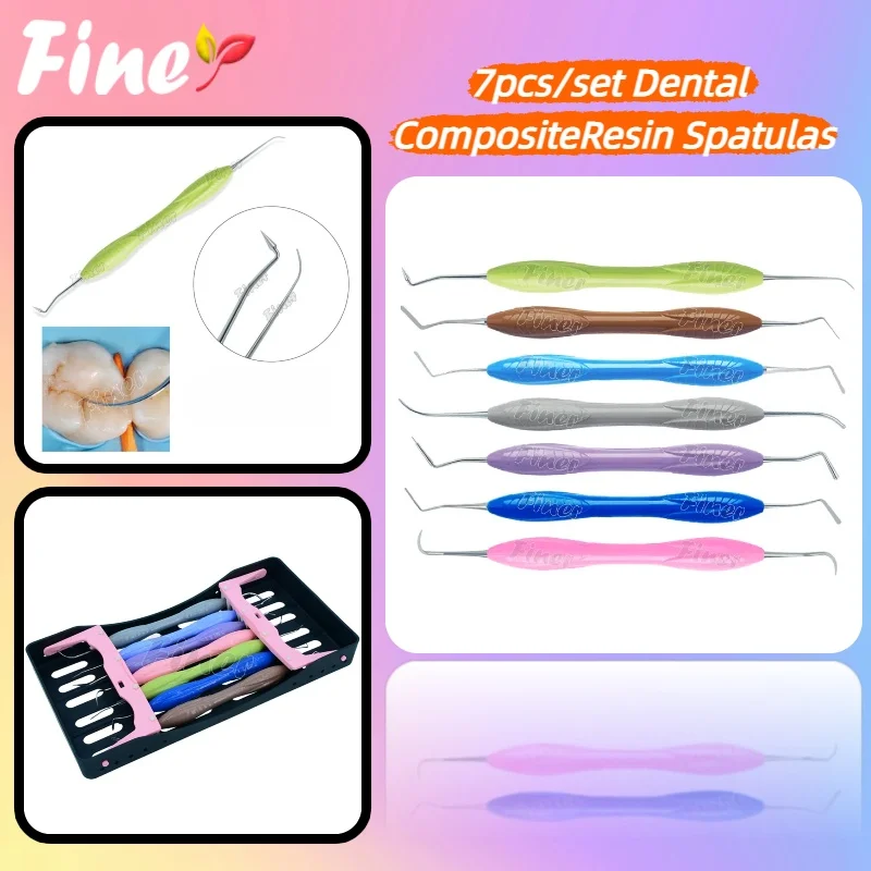 

Finer Dental Composite Resin Spatulas 7pcs Dental Resin Spatulas Silicone Handle for Dental Aesthetic Restoration