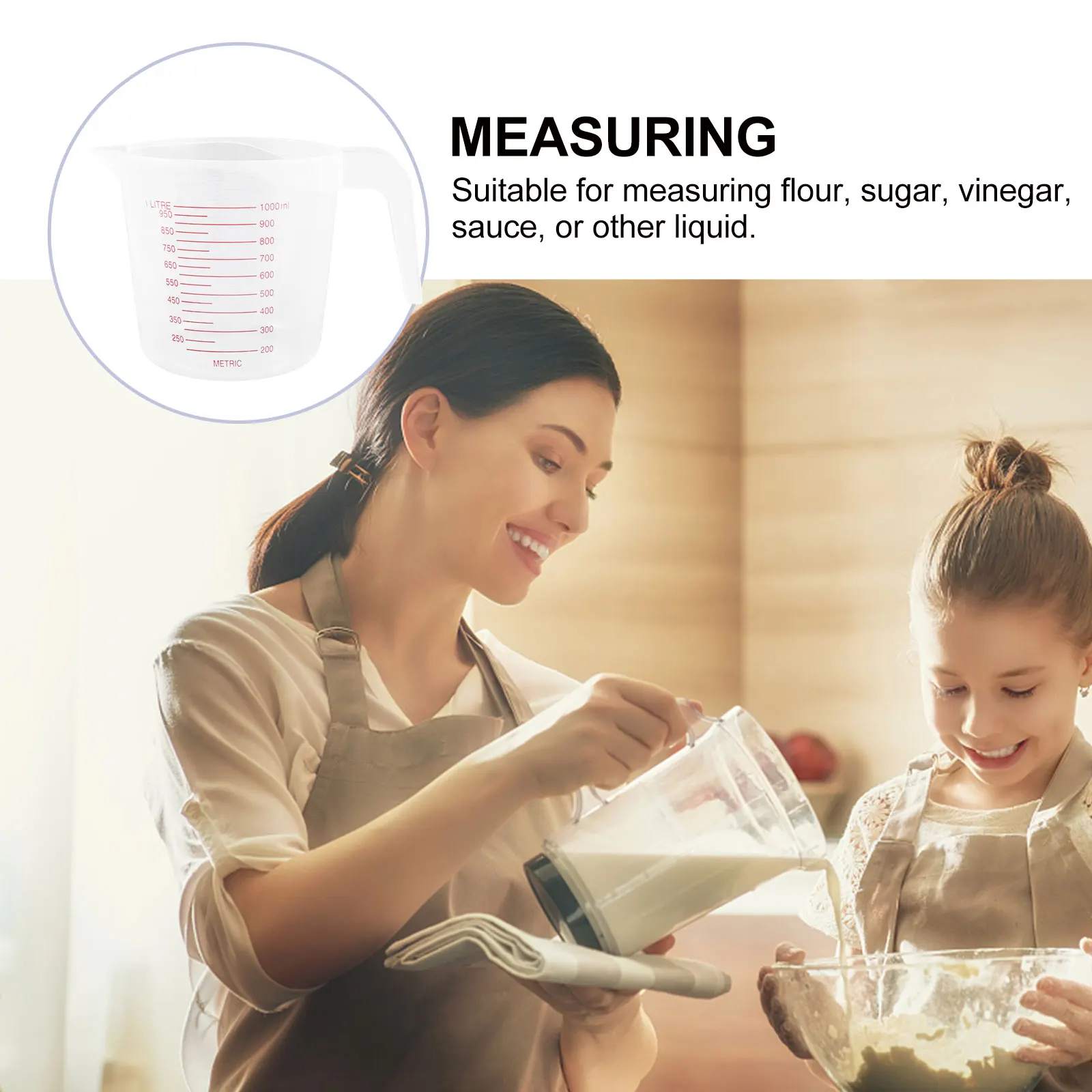 

1000Ml Plastic Measuring Cup Lightweight Graduated Beaker For Kitchen Laboratory Liquid Container With Graduations