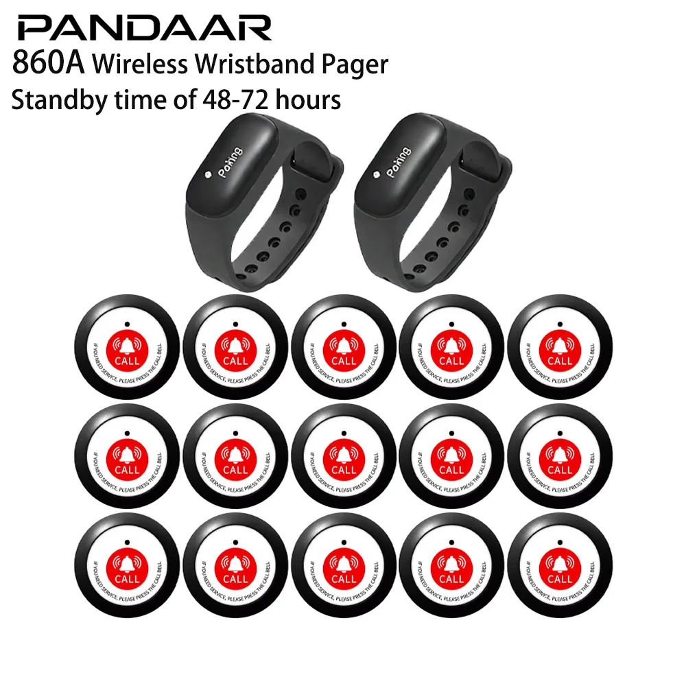PANDAAR 860A Wireless Wristband Pager, Smart Calling System for Restaurant & Hospital Care, 48-72H Standby, Easy Setup