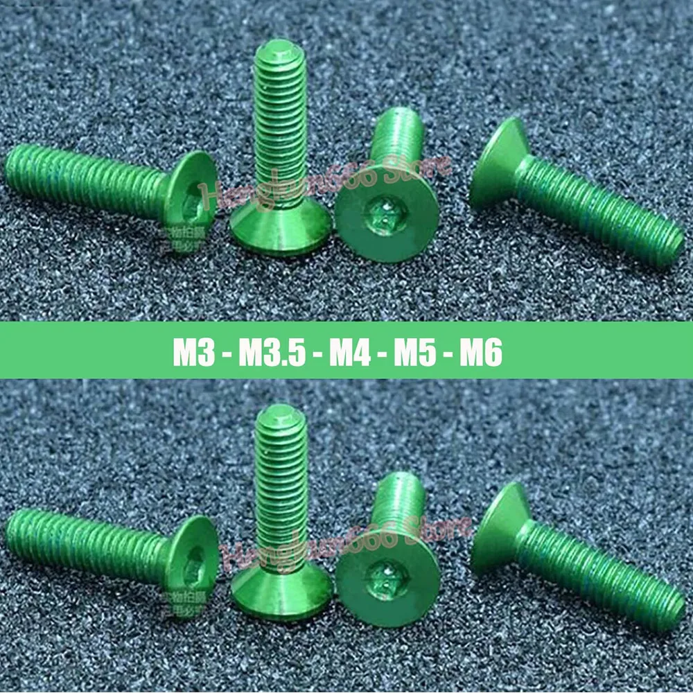 

M3 M3.5 M4 M5 M6 Green Aluminum Alloy Flat Head Socket Cap Screw Anodized Countersunk Head Allen Bolts Hex Drive DIN 7991