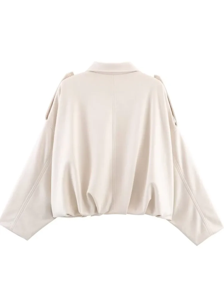 Autumn And Winter Fashion Lapel Zipper Loose With Pocket Bomber Jacket Women's Solid Color Long-sleeved Personality Street Coat