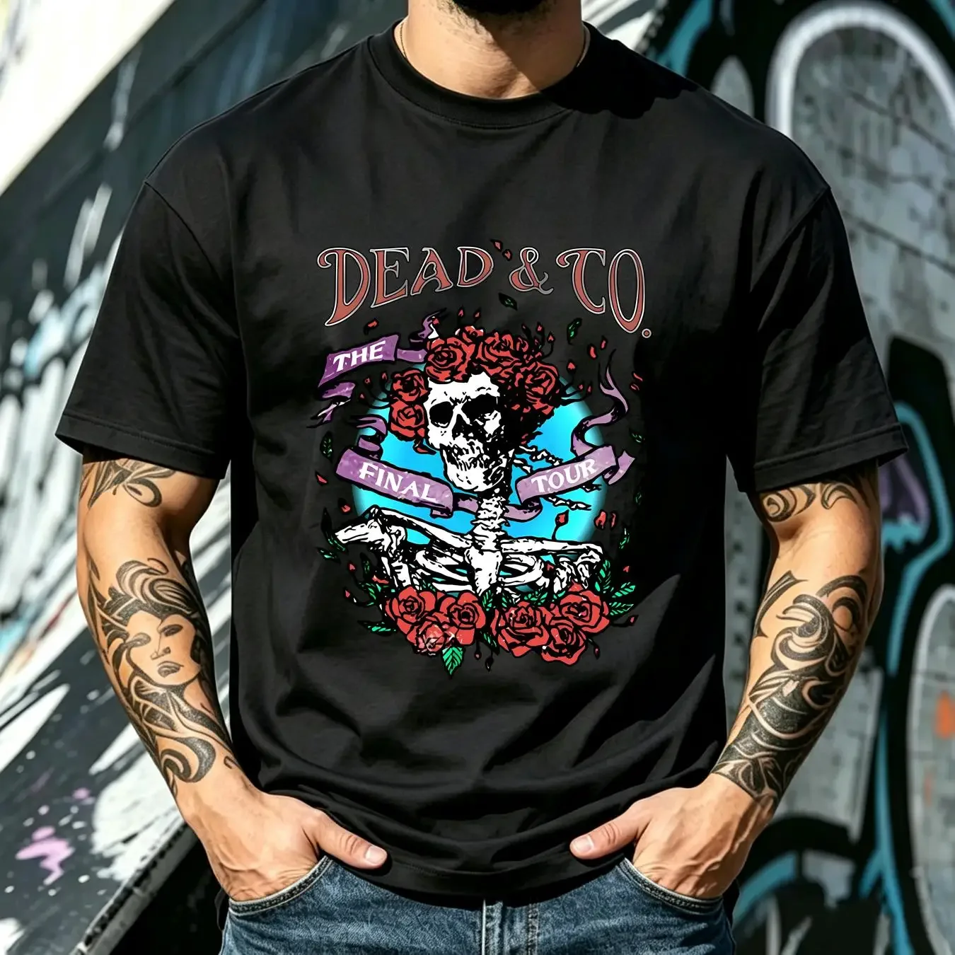 washed T Shirt Dead Co Final Tour 2023 Men M Grateful Cover Band long or short sleeves vintage Washed homme Stretched