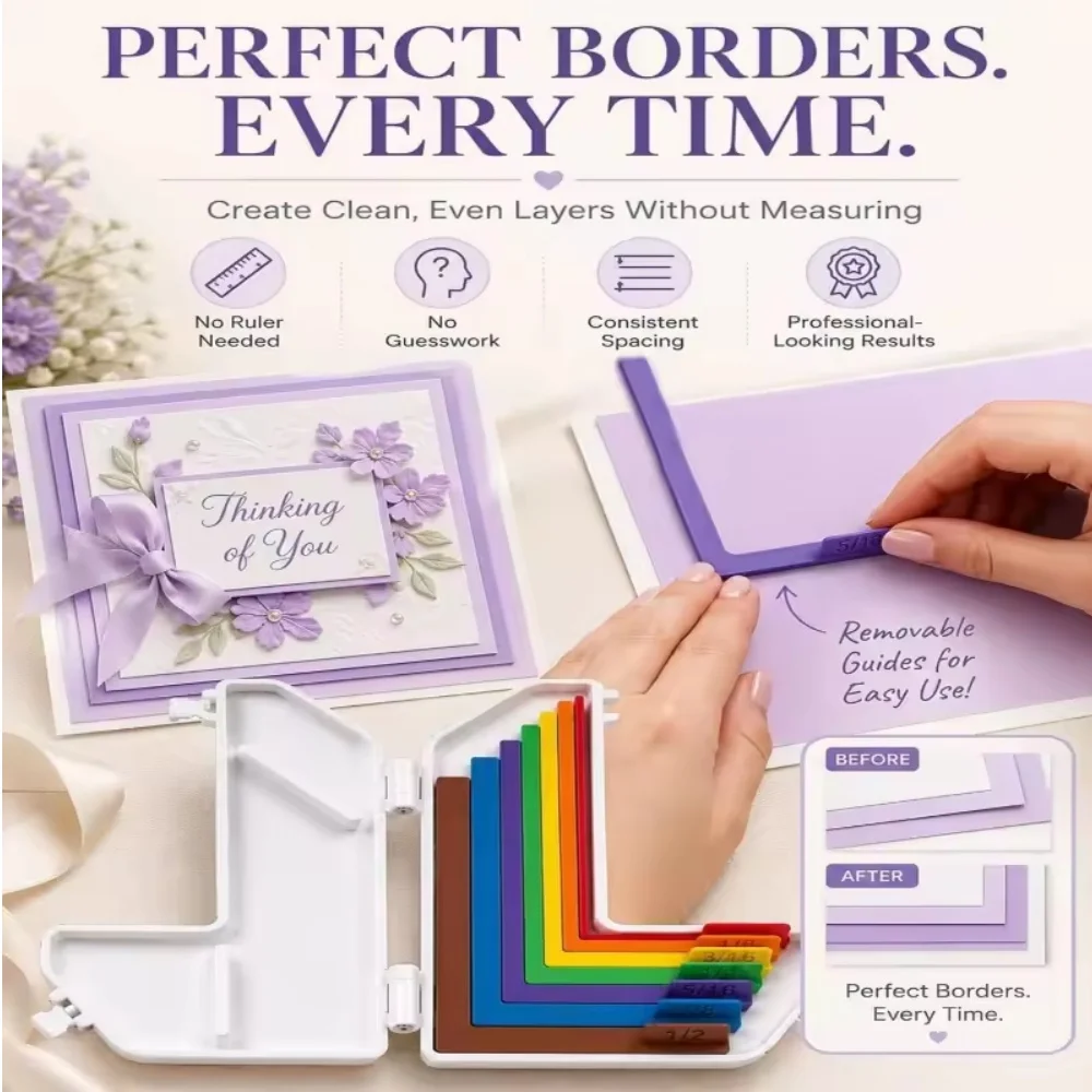 Papercraft Alignment Guide Set Includes Storage Box 7 Edge Precision Laminated Spacers Color Coded Card Making Scrapbooking DIY view 6