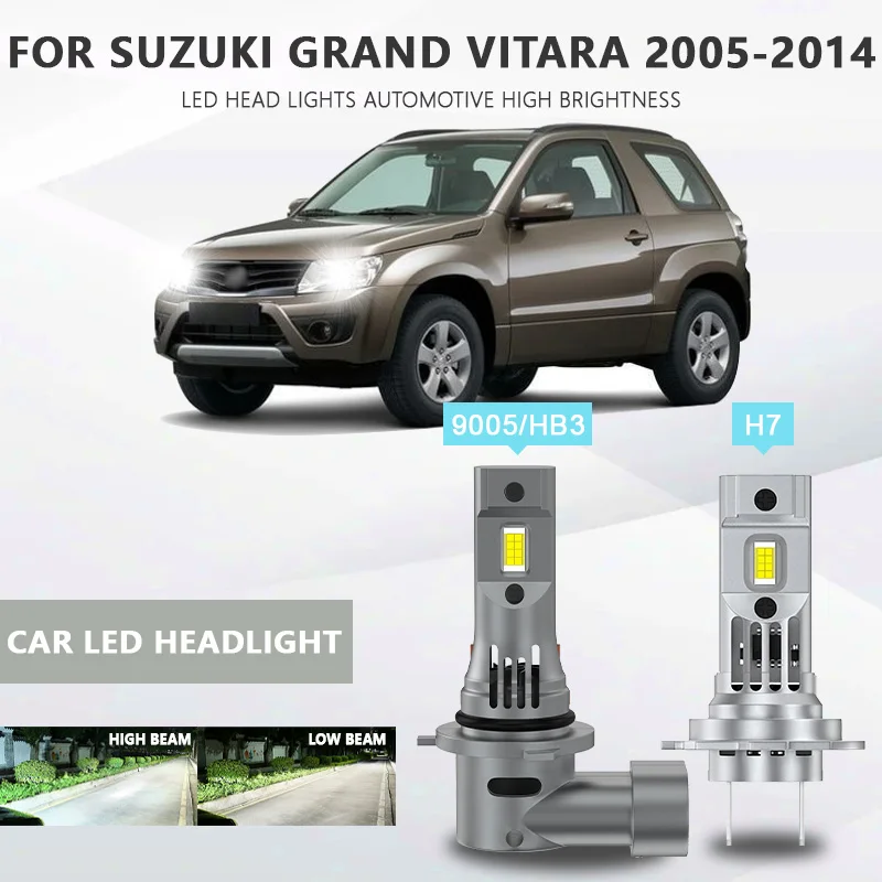 2PCS CANbus For Suzuki Grand Vitara 2005-2010 2011 2012 2013 2014 LED Headlights 9005 HB3 H7 High Low Beam 12V BulbS 20000LM
