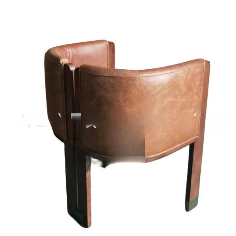 Antique first-layer cowhide chair Solid wood full leather single sofa chair Casual home cafe restaurant chair