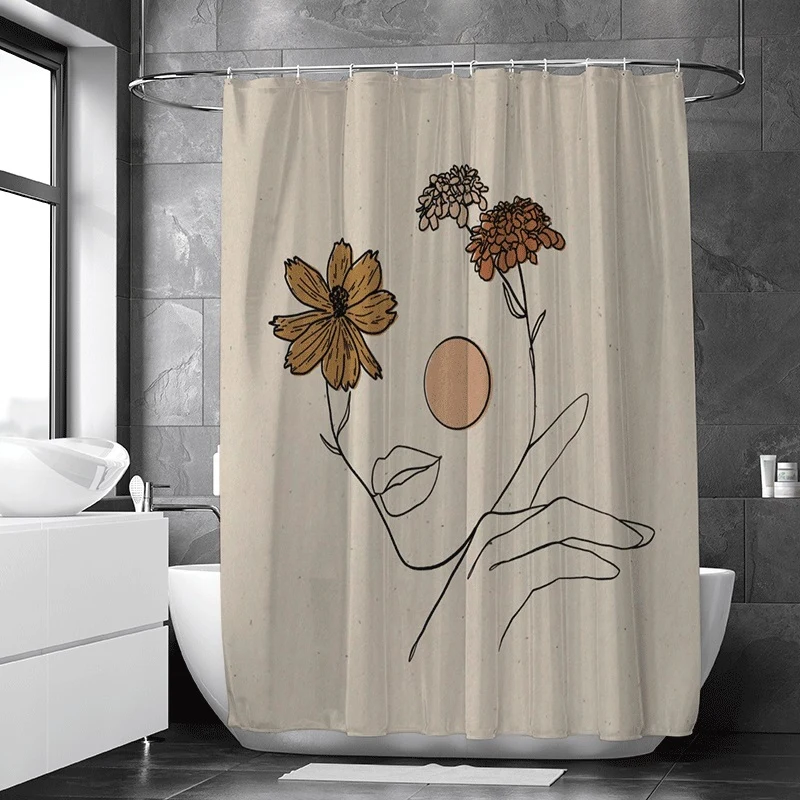 Waterproof Fabric Shower Curtains Mould Proof Decorative Bathroom Screen 1 Panel with Hooks for Bathroom Hotel Decor Bathtub Spa