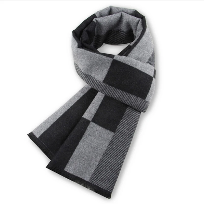 Autumn Winter Warm Men\'s Scarf Plaid Striped Thicker Scarves For Men Cashmere Wool Neckwarmer Luxury Bandana Shawls Wrap Male