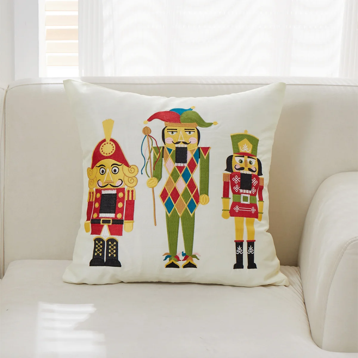 Christmas Nutcracker Soldier Deer Tree Embroidered Pillowcase Back Cushion Cover Sofa Home Decor Kids Child Gift