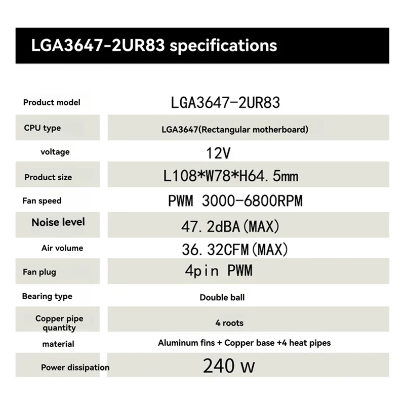 【Koop het nu!】2X LGA3647-2U-R83 Koeler 240 W Voor Lga 3647 Smalle Type Radiator 2U Koellichaam 4 Heatpipe Side Blow Koelventilator