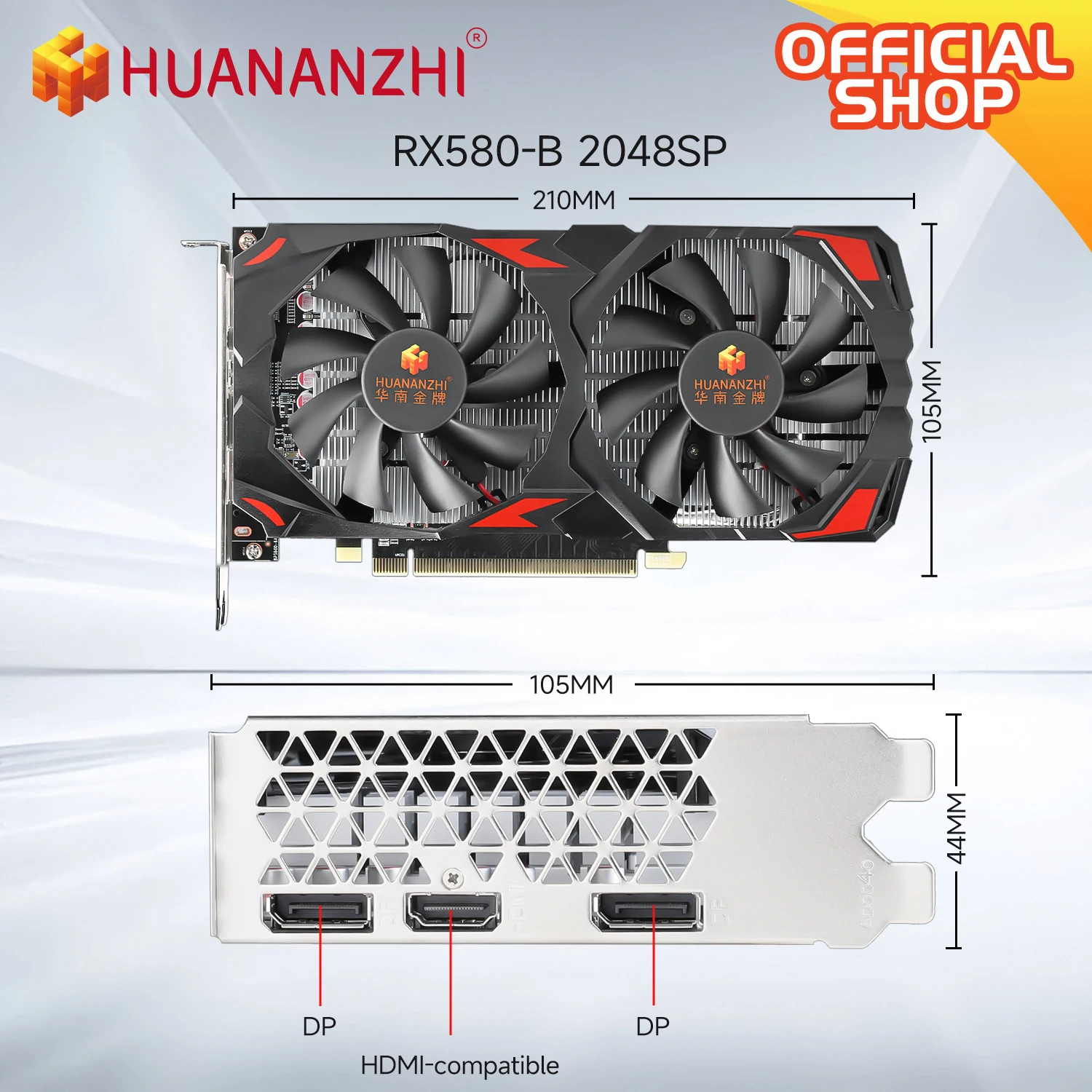 HUANANZHI RX 580 8G 2048SP بطاقات الرسومات 256Bit GDDR5 HDMI-متوافق مع DP DVI GPU RX580 8G بطاقة الفيديو