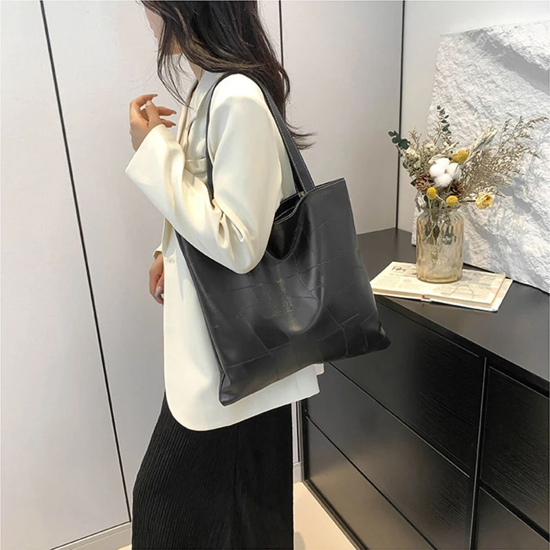 New Tote Bags for Women Fashion High Capacity Shopping Pouch PU Leather Handags Casual Female Purse Girls Shoulder Bag